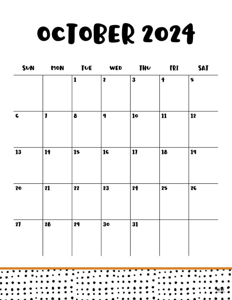 October 2024 Calendars - 50 Free Printables | Printabulls inside October 2024 Calendar Vertical Printable