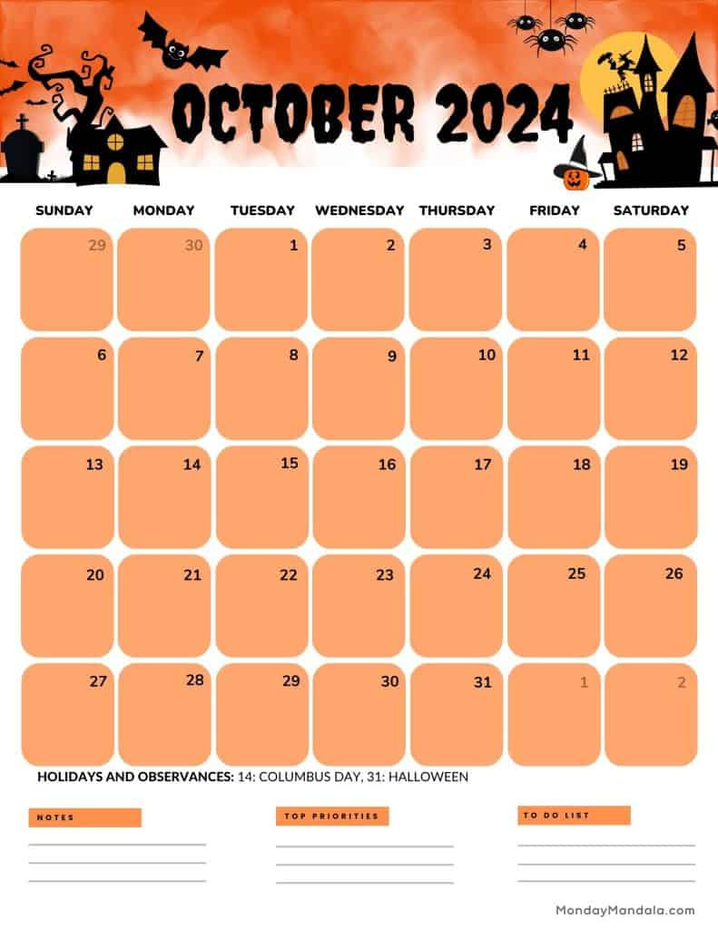 October 2024 Calendars (52 Free Pdf Printables) for October 2024 Calendar Printable Portrait