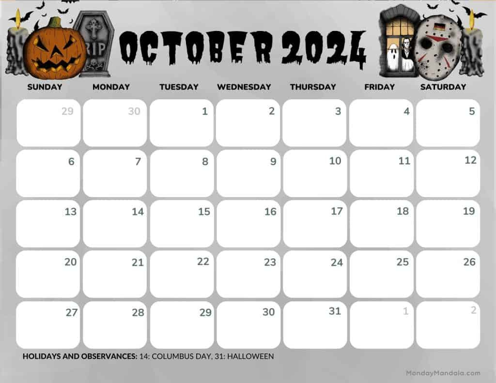 October 2024 Calendars (52 Free Pdf Printables) in October Calendar 2024 Halloween