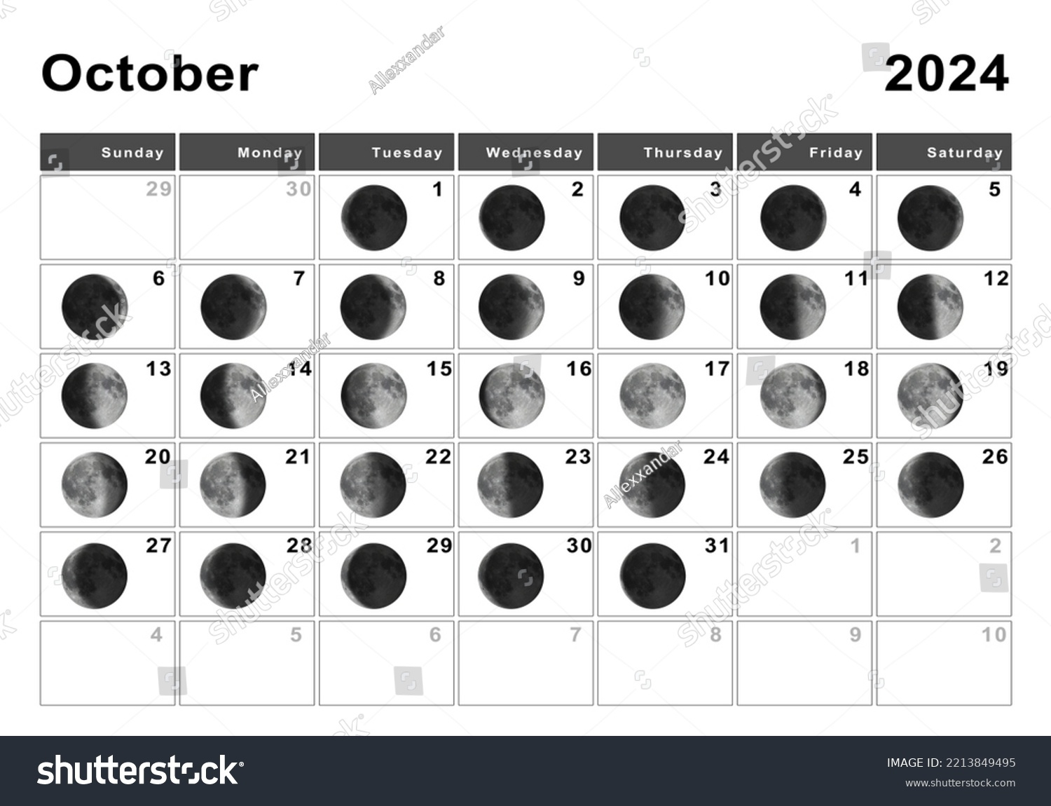 October 2024 Lunar Calendar Moon Cycles Stock Illustration inside October Moon Calendar 2024