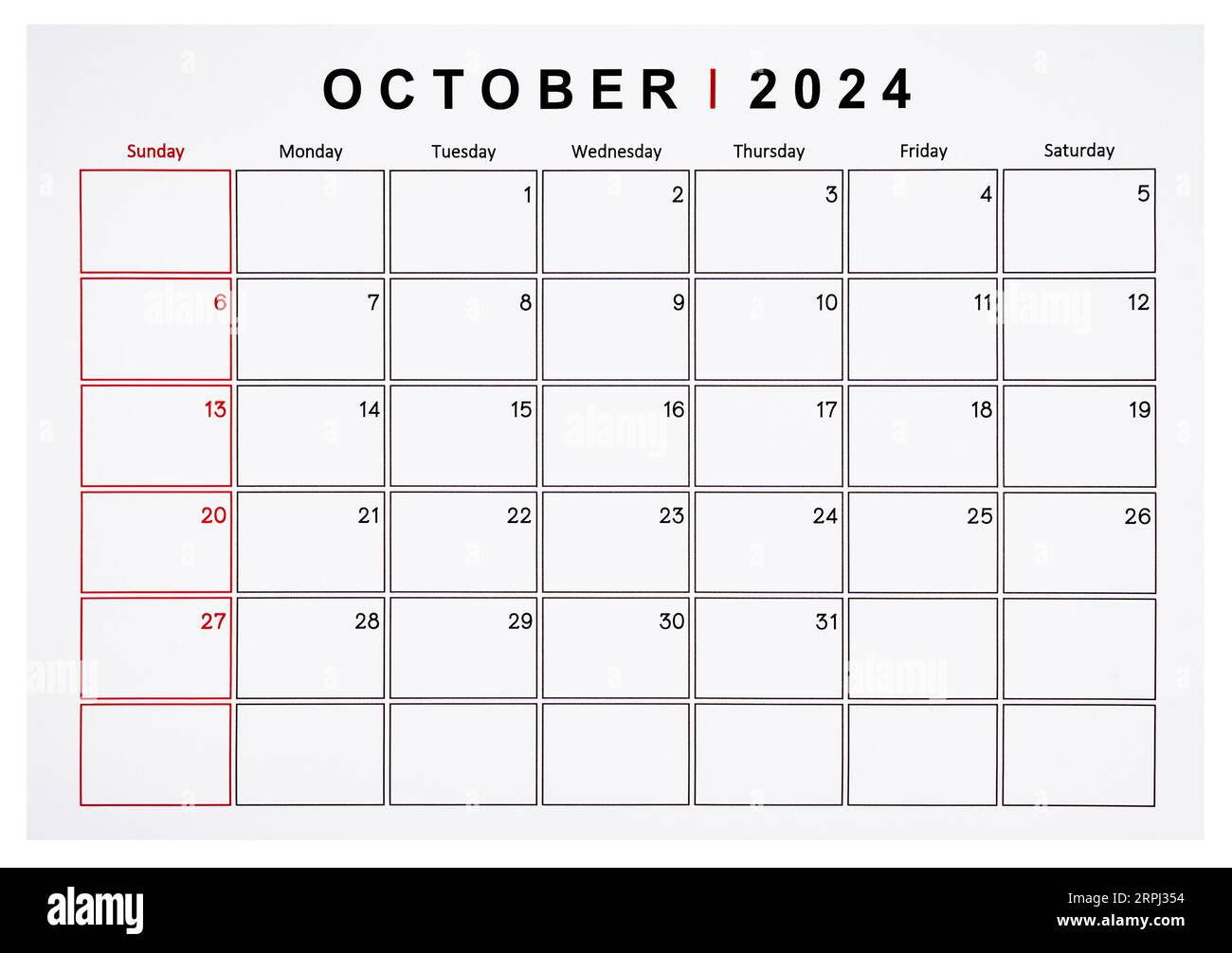 October 2024 Monthly Calendar Page Isolated On White Background within October Monthly Calendar 2024 Printable