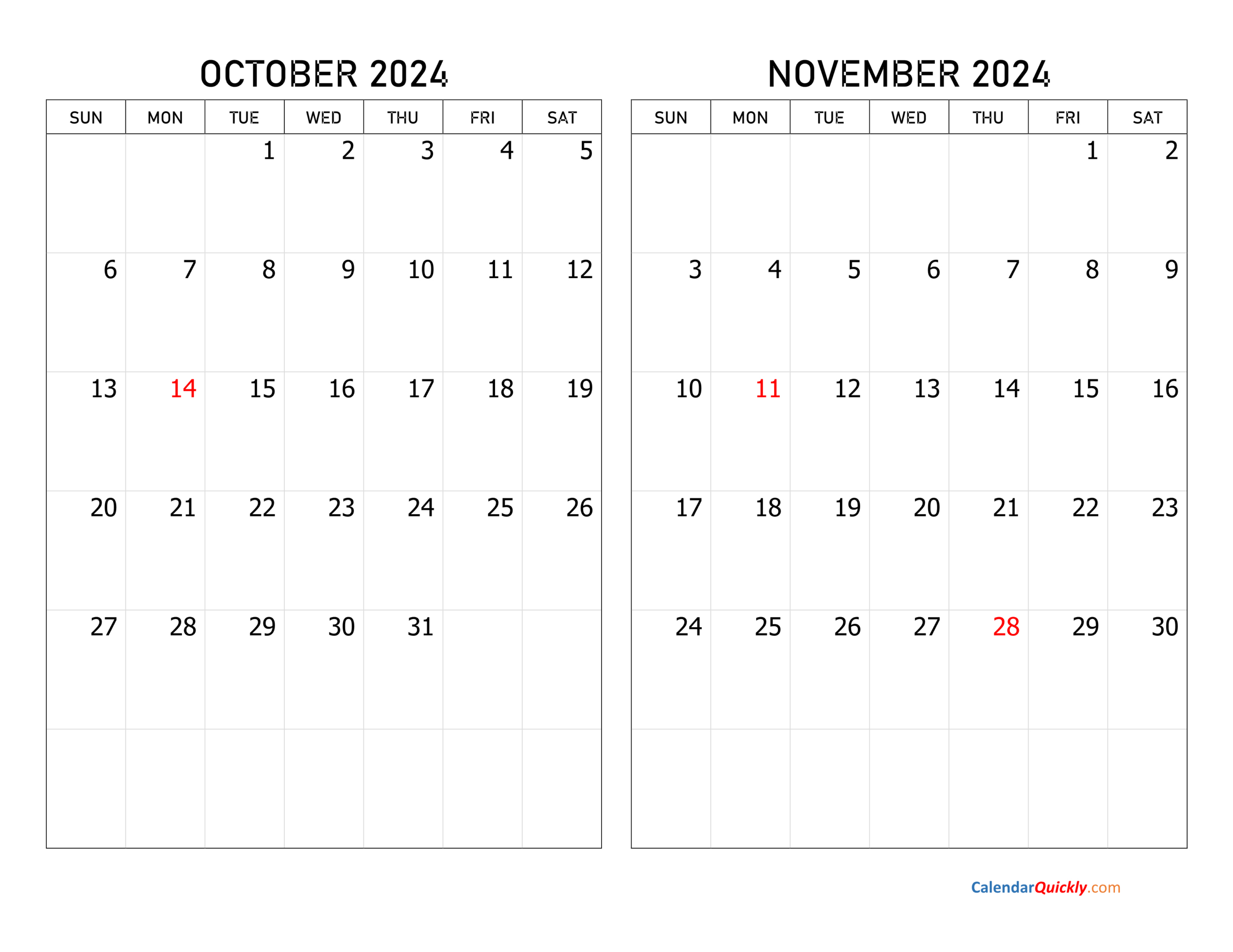 October And November 2024 Calendar | Calendar Quickly with regard to Printable Calendar 2024 October November December