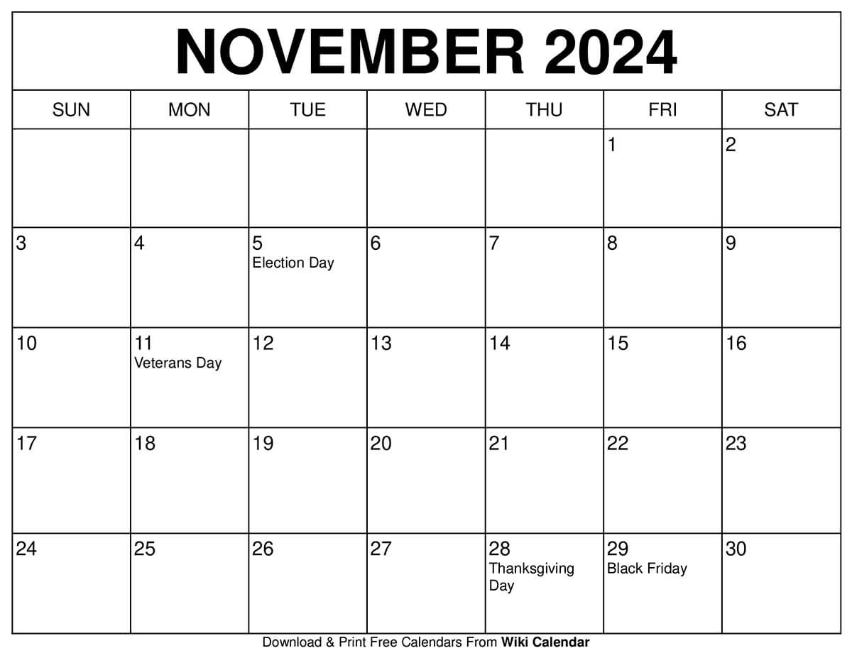 Printable November 2024 Calendar Templates With Holidays - Wiki intended for Printable Calendar For October and November 2024