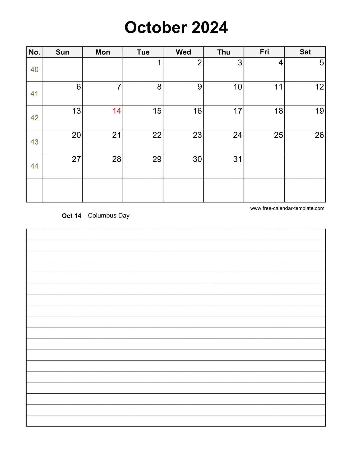 Printable October 2024 Calendar With Space For Appointments in October Calendar 2024 With Notes