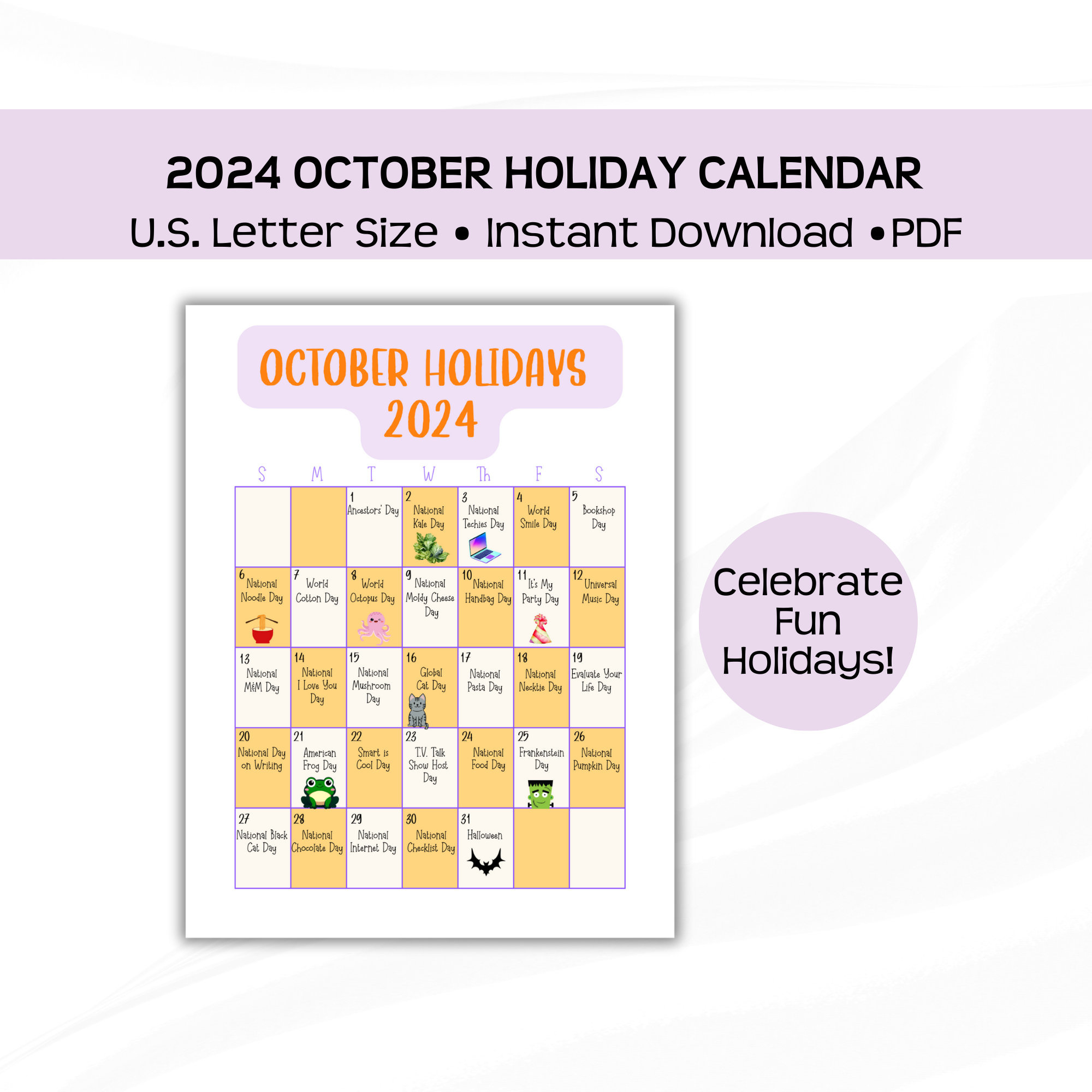 Printable October 2024 Holiday Calendar Page, Fun &amp;amp; Wacky Holidays with Turning Stone Bingo Calendar October 2024