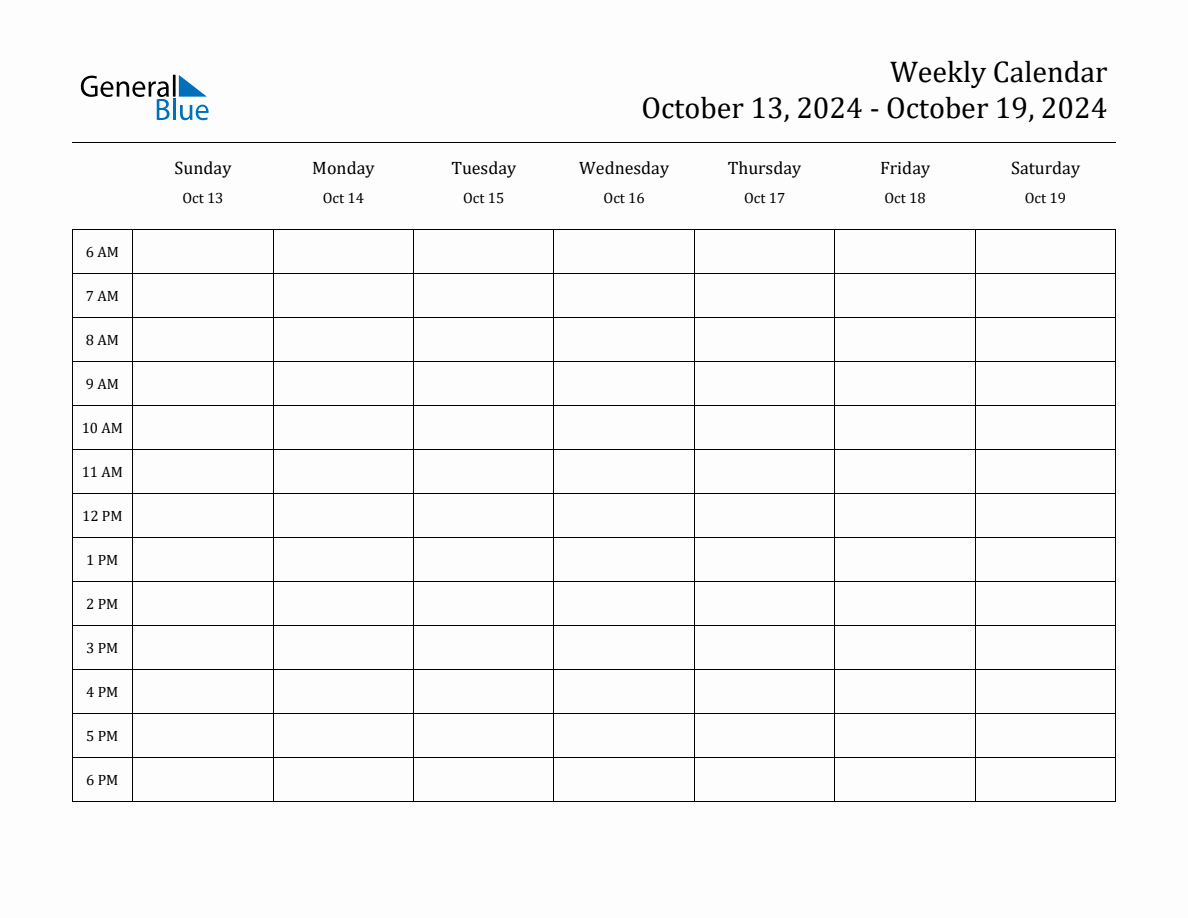 Weekly Calendar - October 13, 2024 To October 19, 2024 - (Pdf with regard to October 13 2024 Calendar