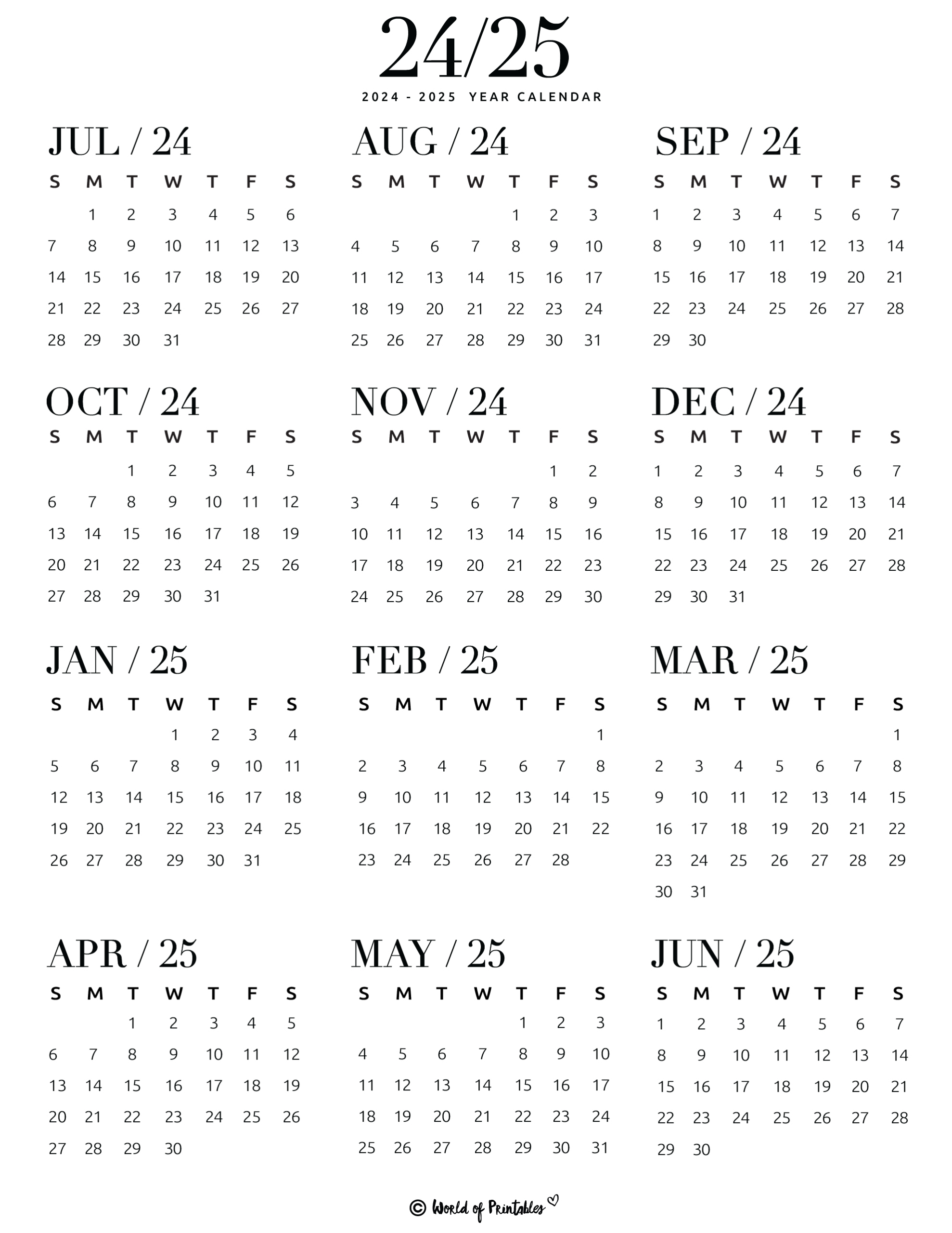 2024 2025 Calendar Free Printables - World Of Printables throughout November 2024 School Calendar Printable