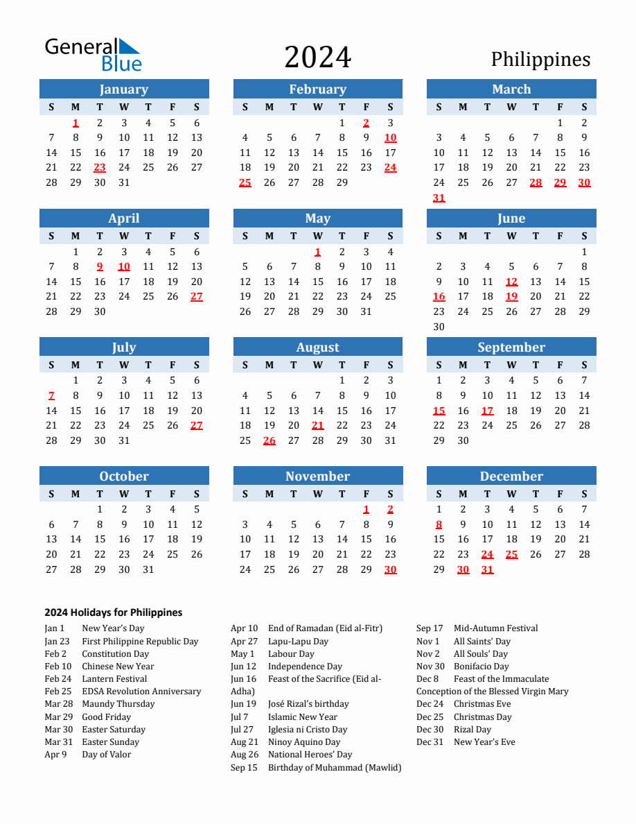 2024 Printable Calendar With Philippines Holidays within November 2024 Philippine Calendar Printable