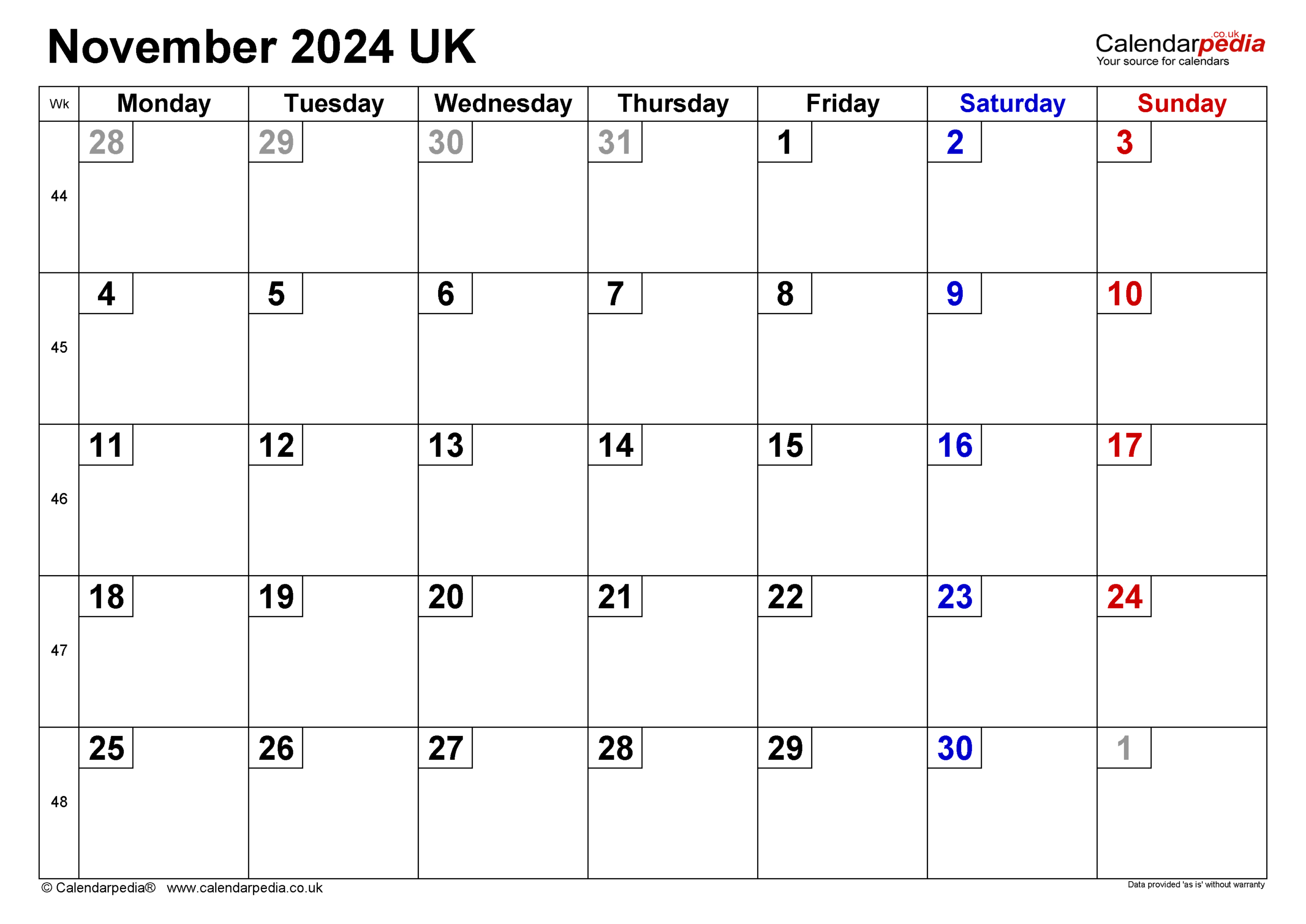 Calendar November 2024 Uk With Excel, Word And Pdf Templates regarding November 2024 Calendar Printable Uk