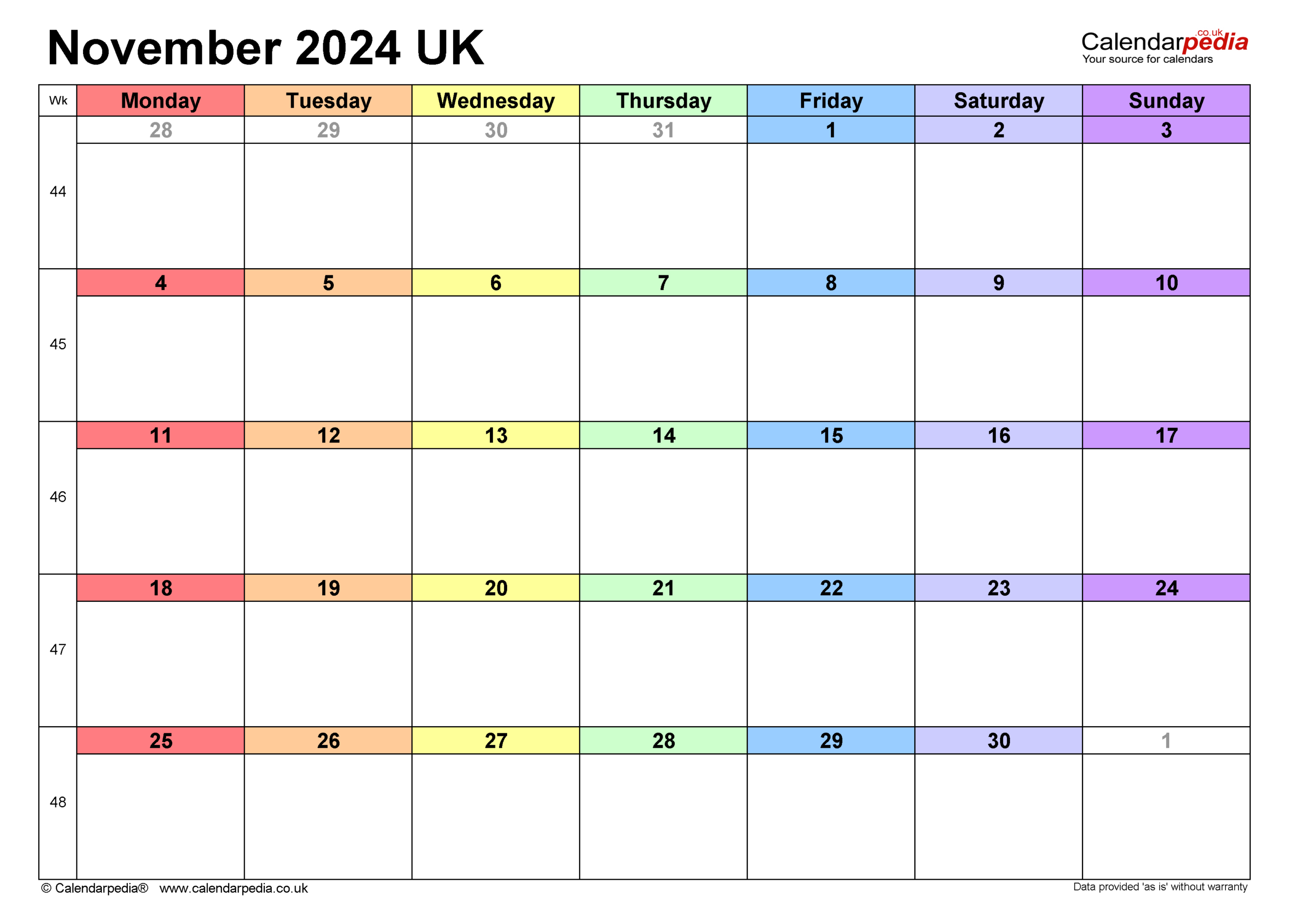 Calendar November 2024 Uk With Excel, Word And Pdf Templates with November 2024 Calendar Printable Uk