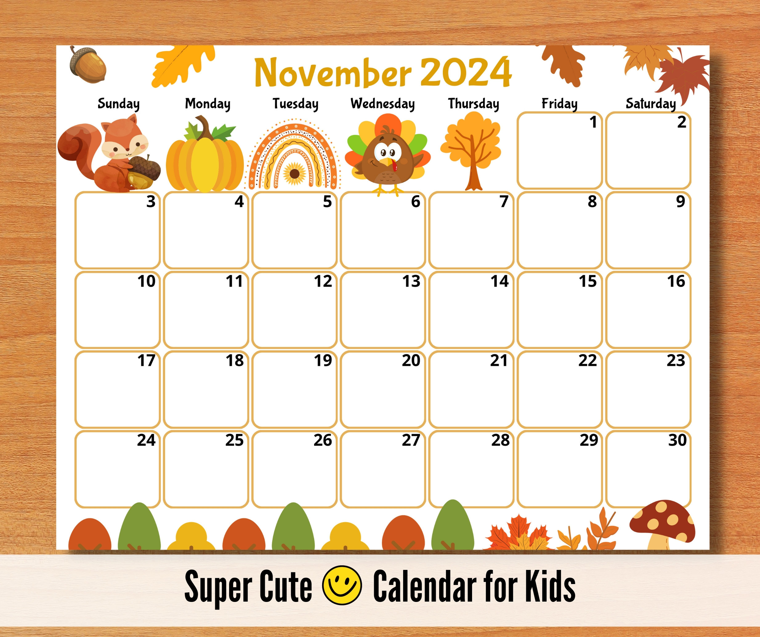 Editable November 2024 Calendar, Printable Kid Calendar 2024 in Kids Printable Calendar November 2024