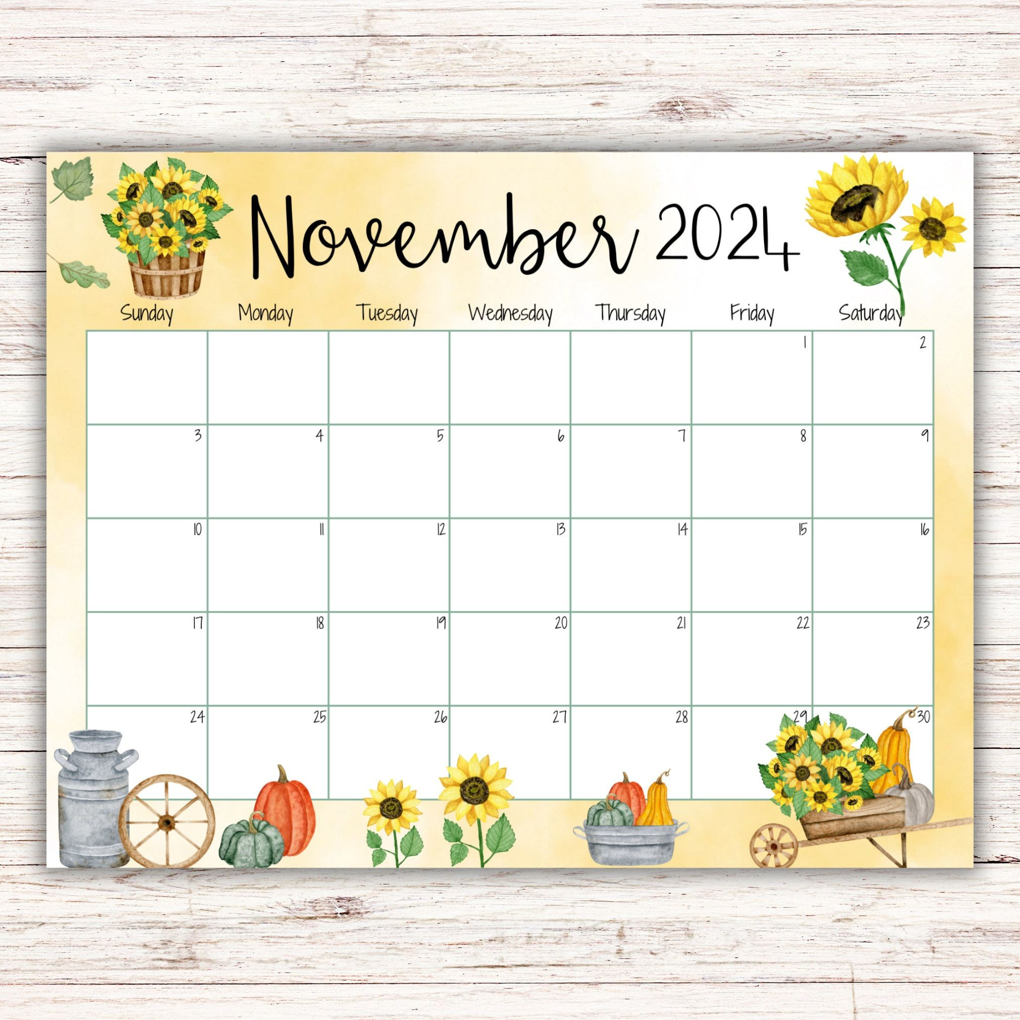 Editable November 2024 Calendar, Printable Planner, Fillable inside November 2024 Kids Calendar Printable