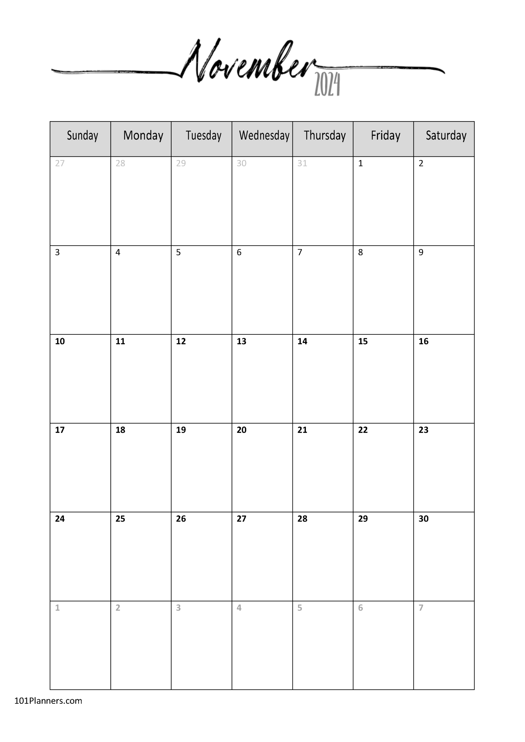 Free 2024 Calendar Template Word | Instant Download in Free Printable November 2024 Calendar Wincalendar