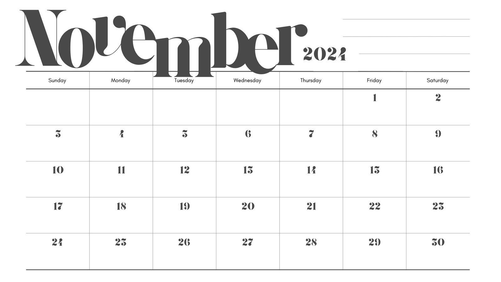 Free And Printable November 2024 Calendar Templates | Canva for November 2024 Calendar Planner Printable