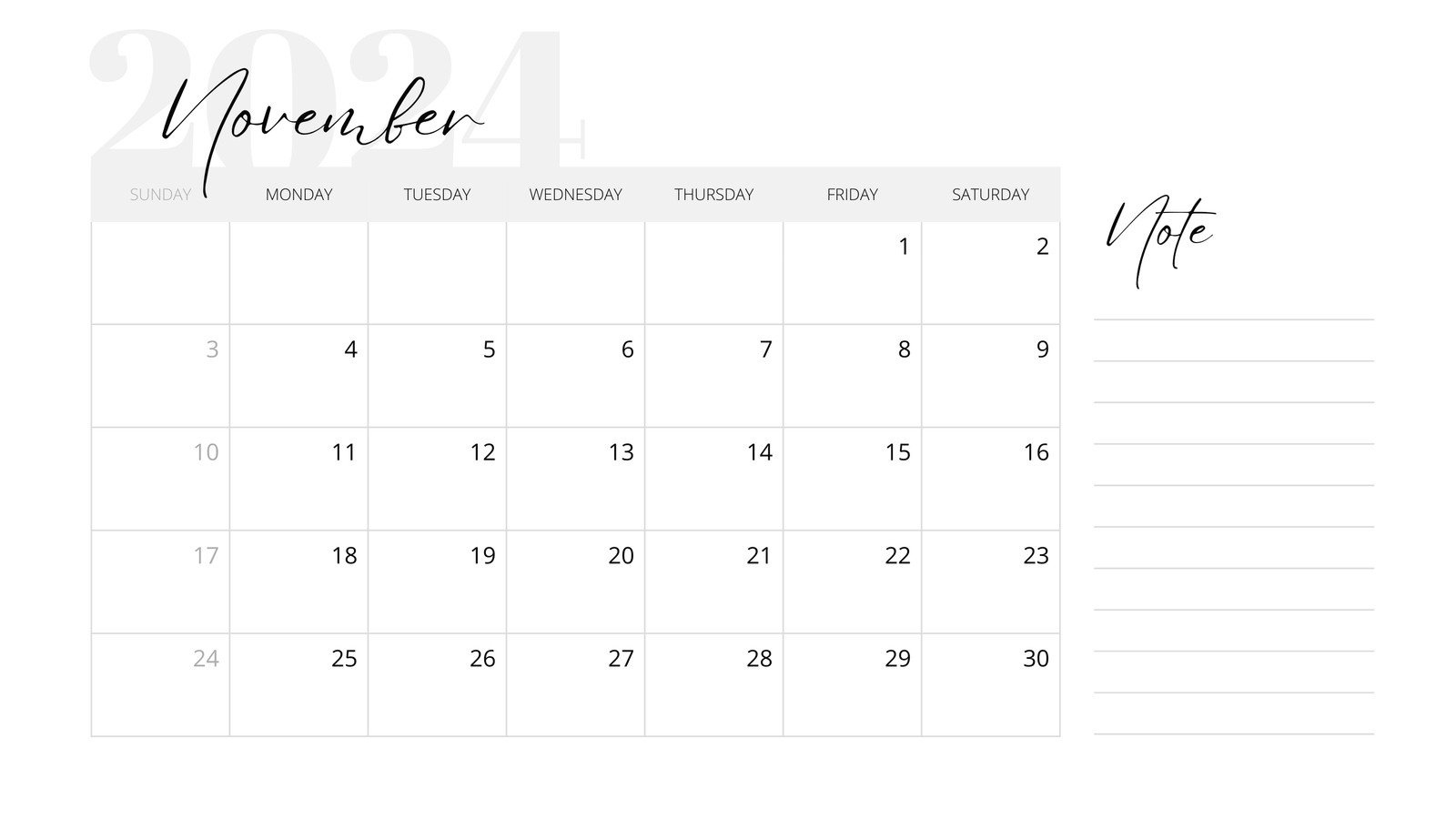 Free And Printable November 2024 Calendar Templates | Canva in November 2024 Calendar With Notes Printable