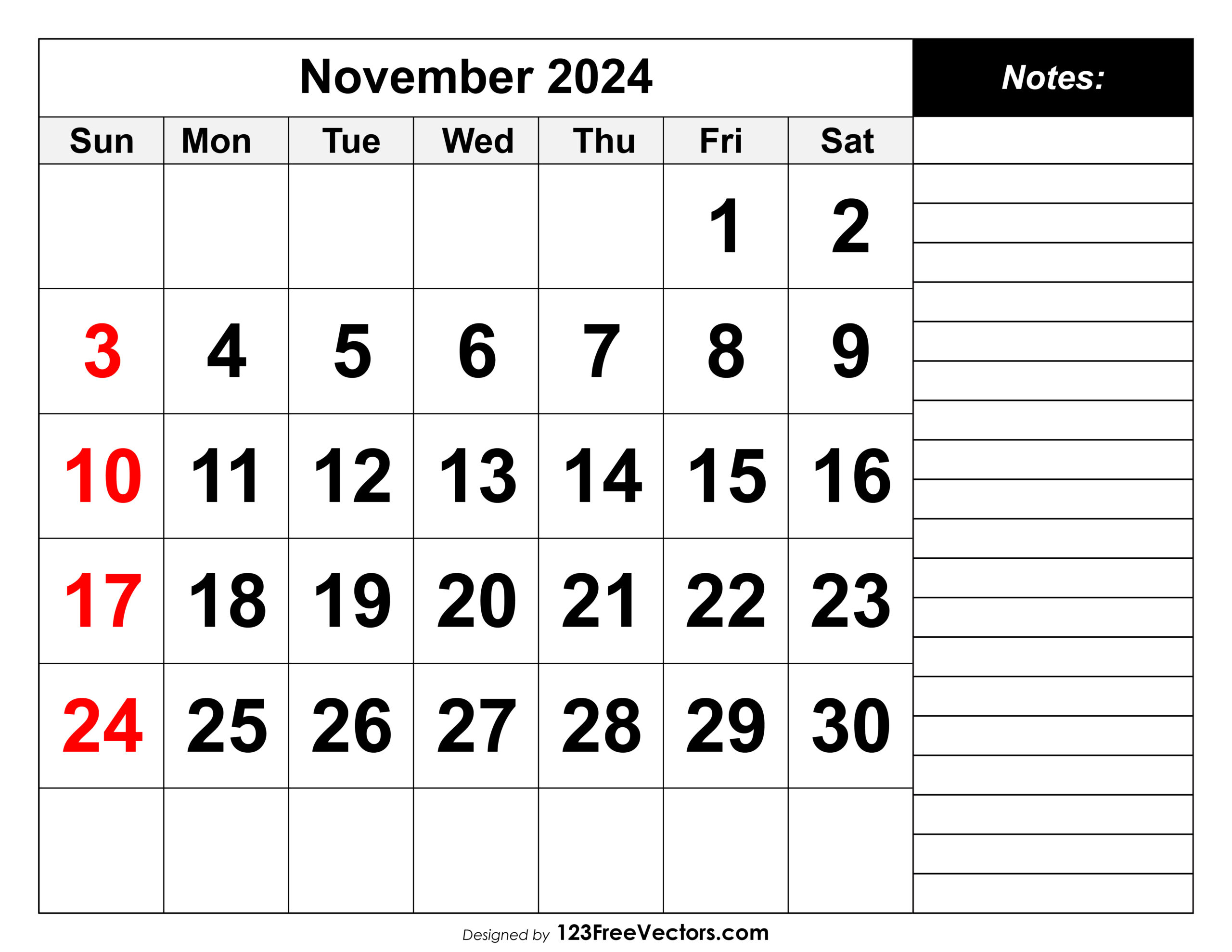 Free Calendar November 2024 for Free Printable November 2024 Calendar Town Calendars