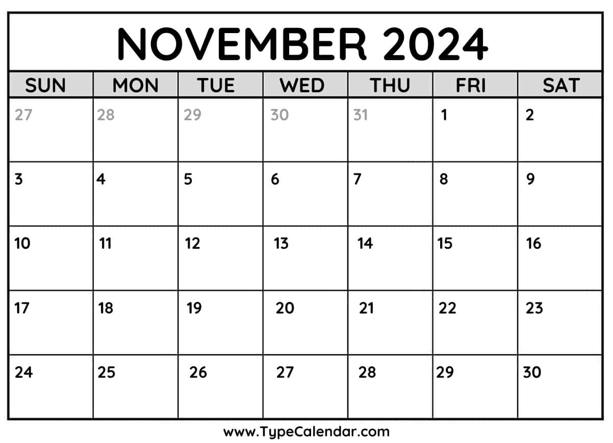 Free November 2024 Calendar Printable pertaining to November 2024 Running Calendar Printable