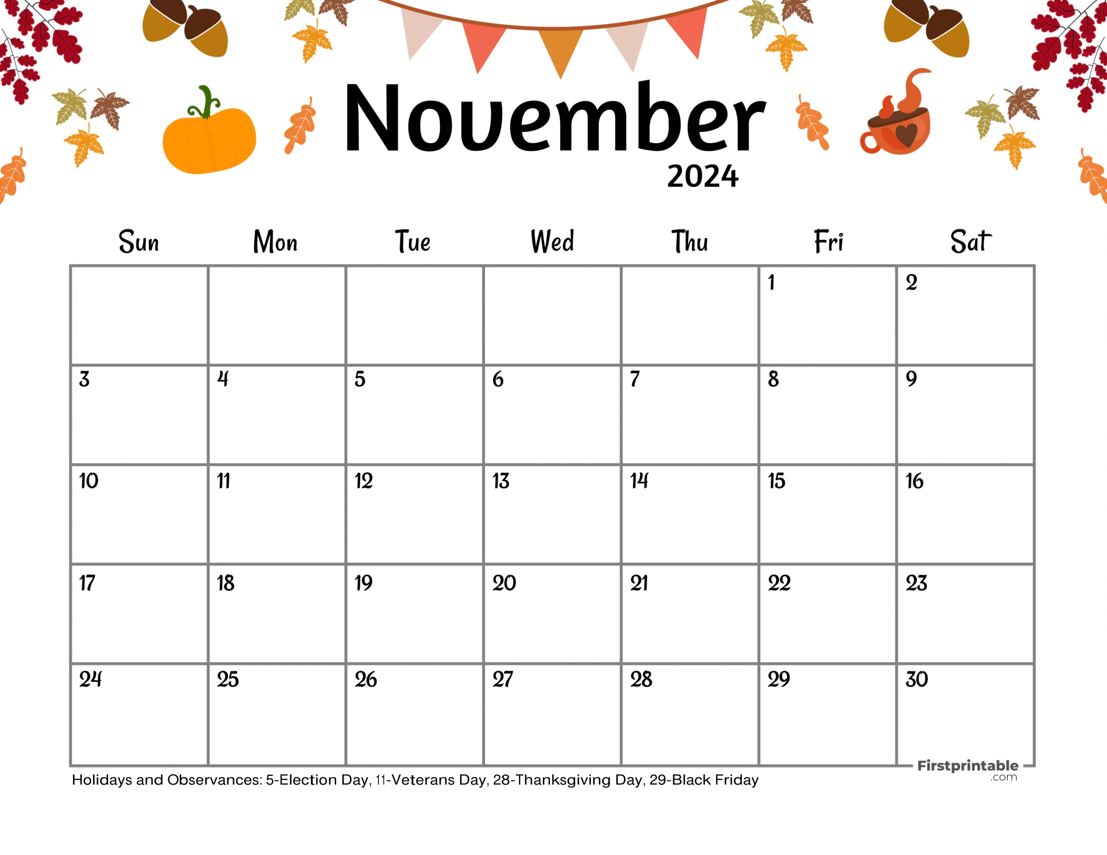 Free Printable &amp;amp; Fillable November Calendar 2024 throughout November 2024 Calendar With Us Holidays Printable