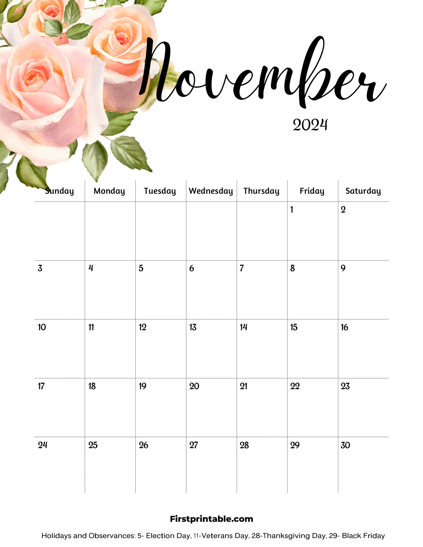 Free Printable &amp;amp; Fillable November Calendar 2024 with regard to November 2024 Glamorous Calendar Printable