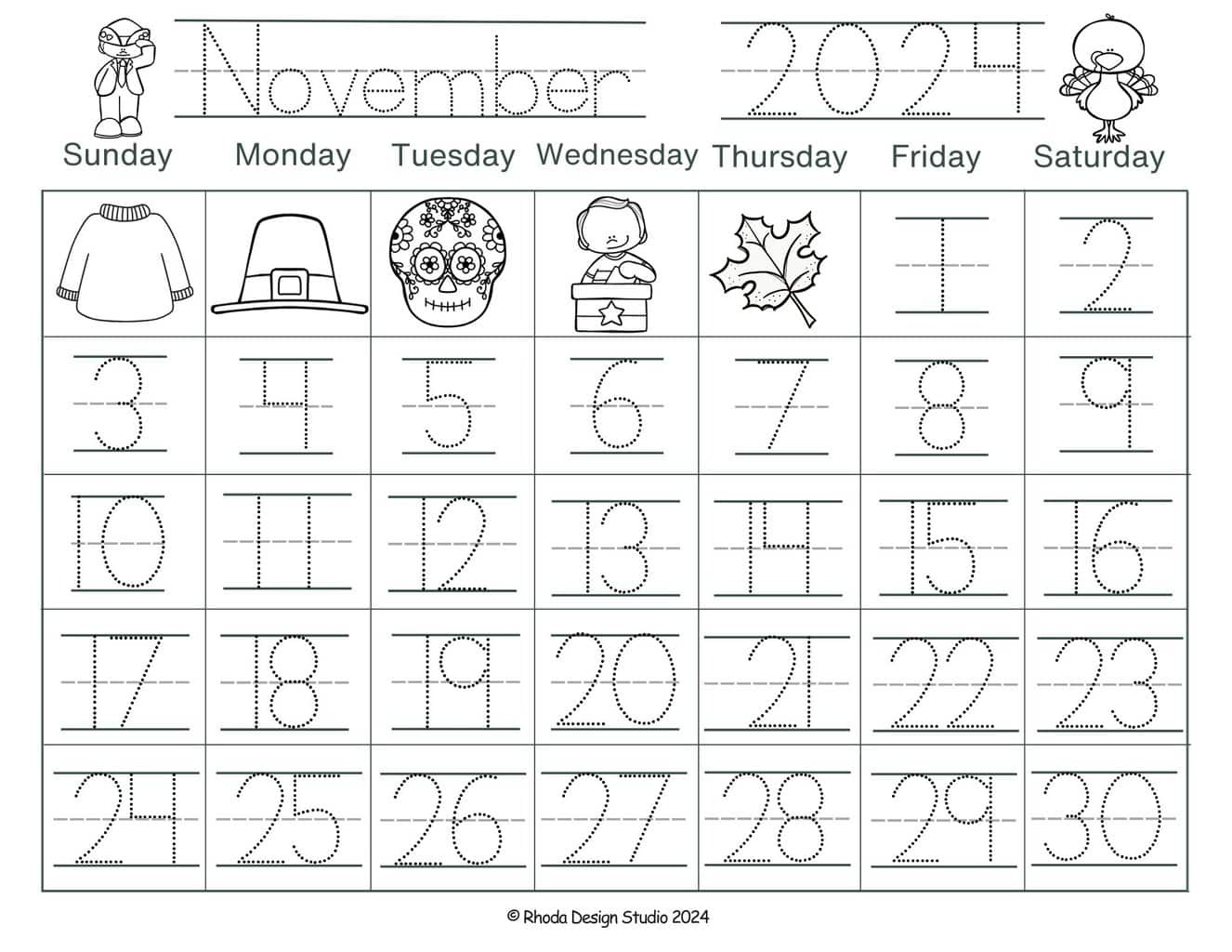 Free Traceable Calendar Pages: Months Of The Year Worksheets for November 2024 Calendar Printable Trace