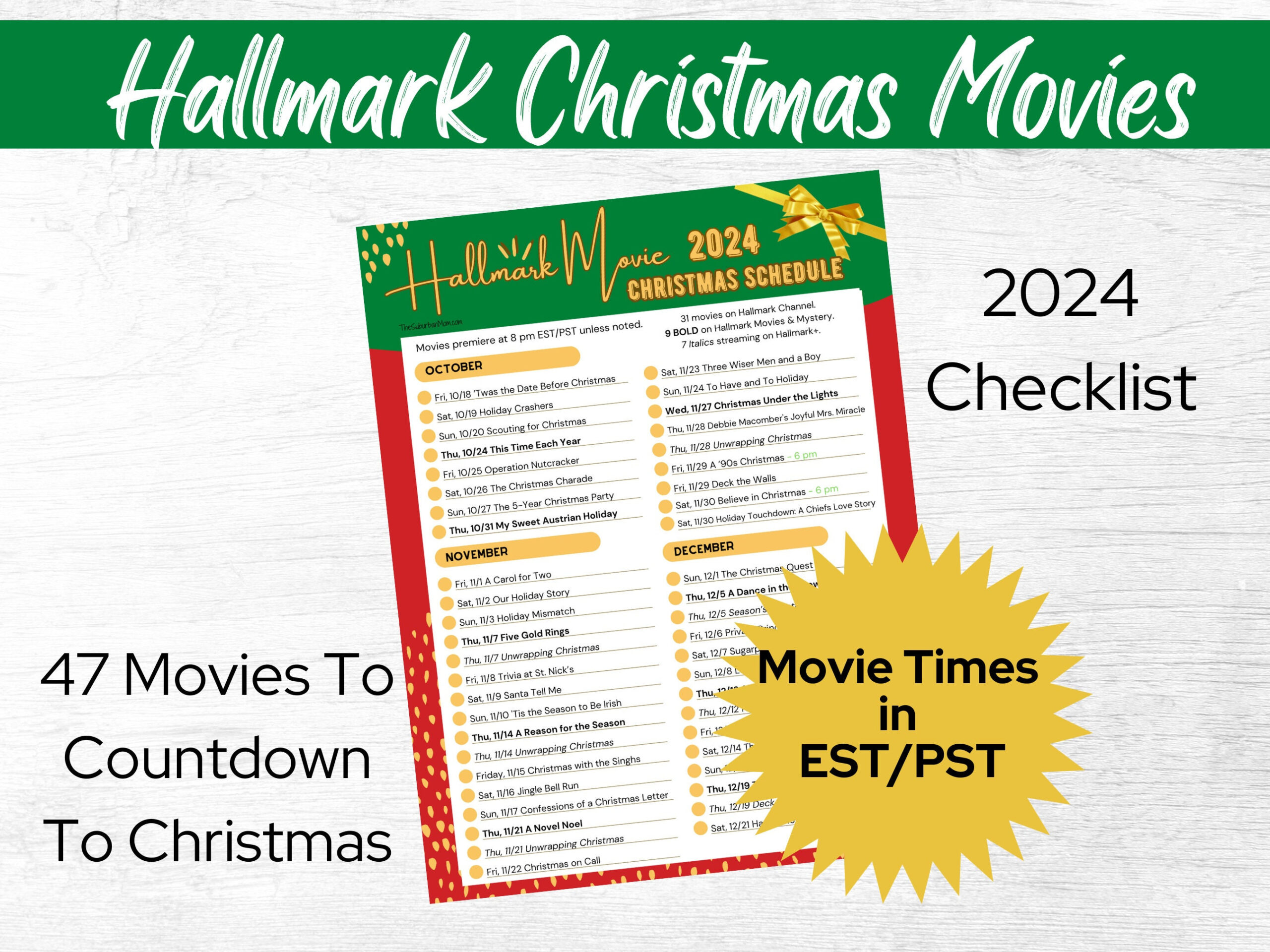 Hallmark Christmas Movies 2024 Schedule Printable Checklist pertaining to Hallmark November 2024 Printable Calendar And Notes