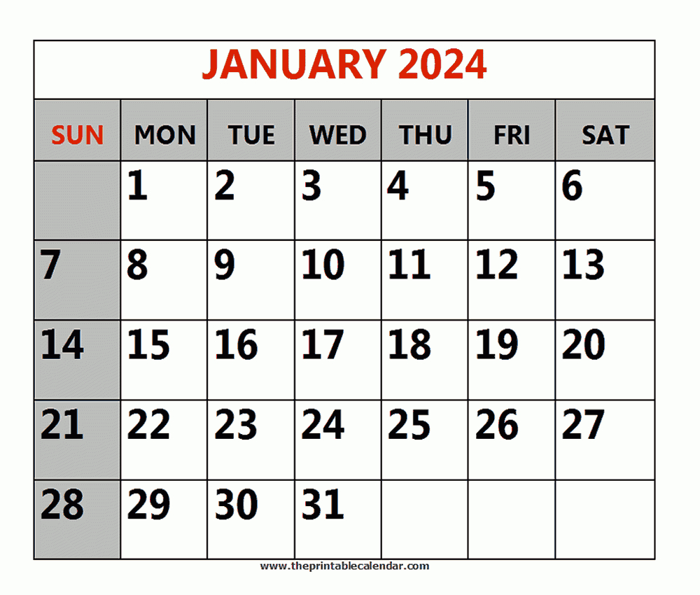 January 2024 Printable Calendars with regard to November 2024 January 2024 Calendar Printable