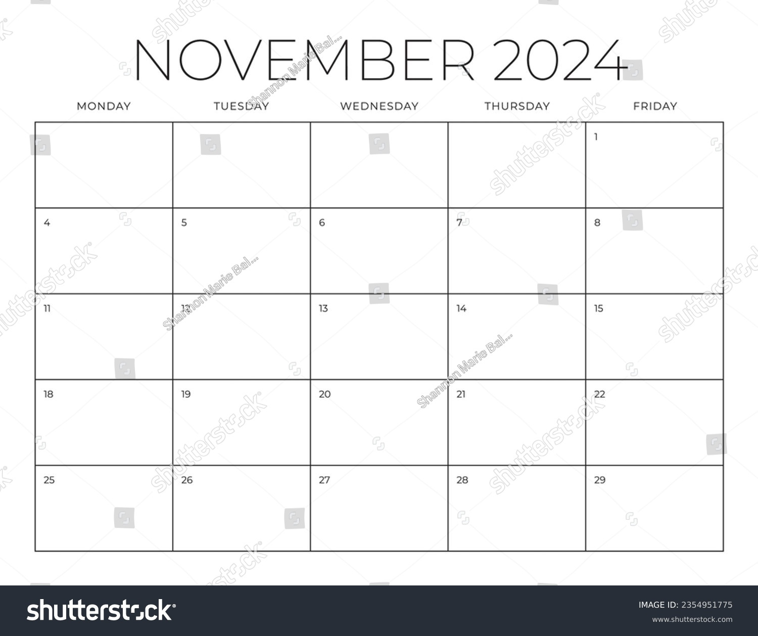 Kalender November 2024. Montag Bis Freitag: Stock-Vektorgrafik regarding November 2024 Printable Calendar Monday Friday