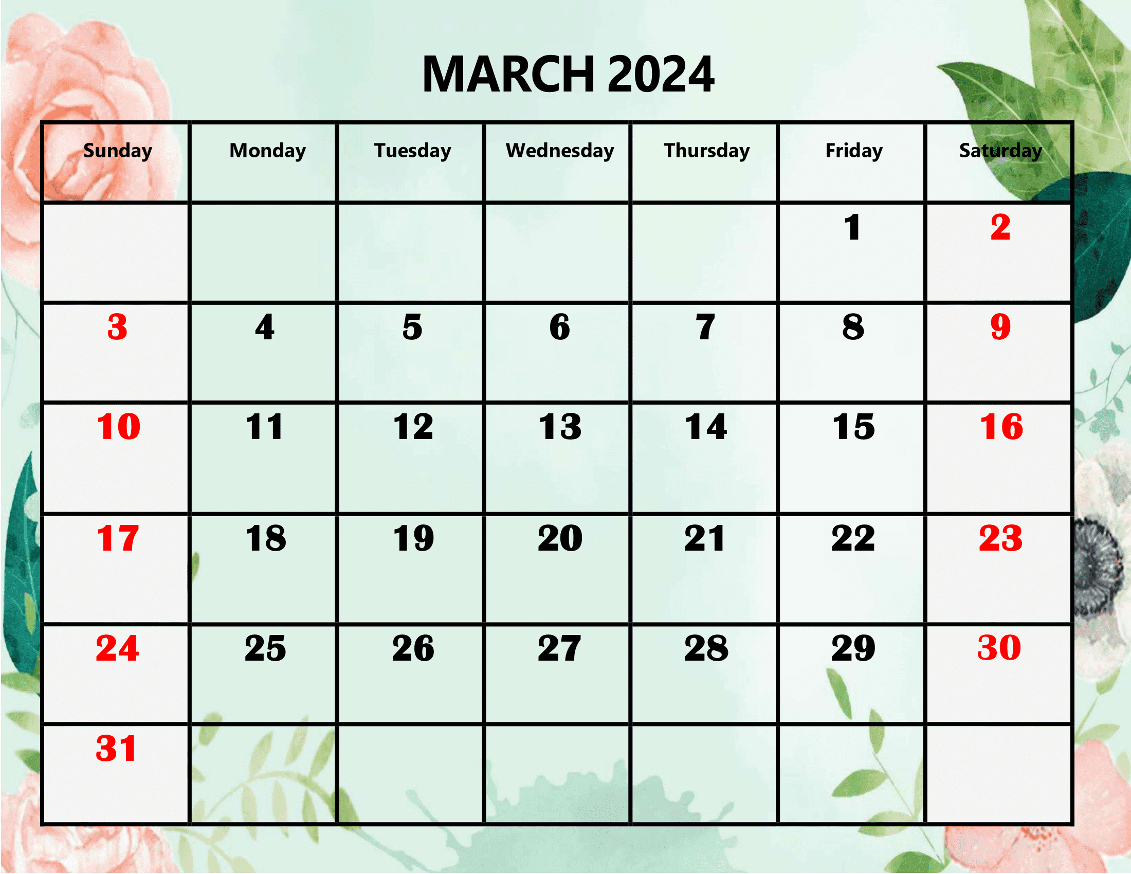 March 2024 Calendar Printable Pdf With Holidays Template Free in November 2024 To March 2024 Calendar Printable