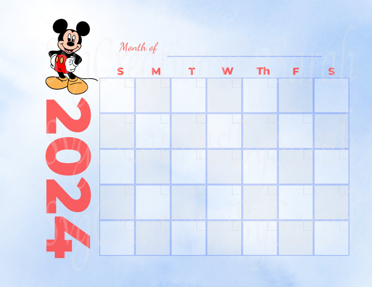 Mickey Digital Download Calendar 2024, Mickey Png, Digital with regard to Magic Kingdom Printable Calendar November 2024