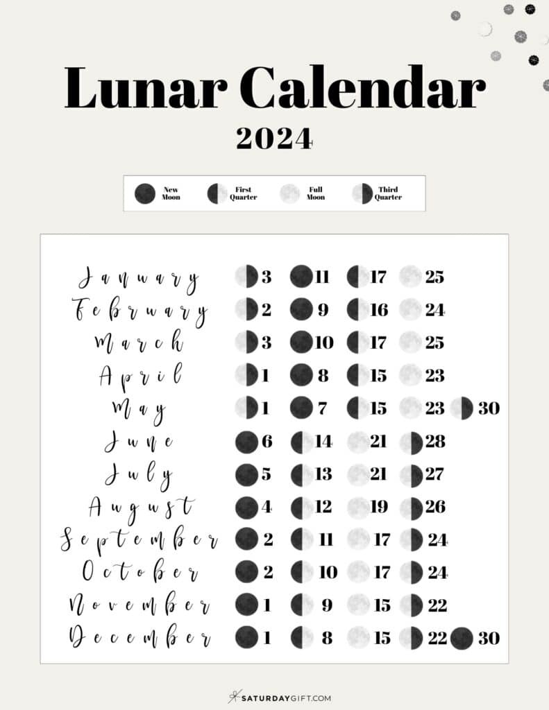 Moon Phase Calendar - Cute &amp;amp; Free Printable 2024 Lunar Calendar regarding November 2024 Printable Moon Phase Calendar