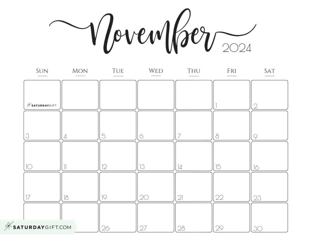 November 2024 Calendar - 20 Cute &amp;amp; Free Printables | Saturdaygift inside November 2024 Calendar Printable Aesthetic