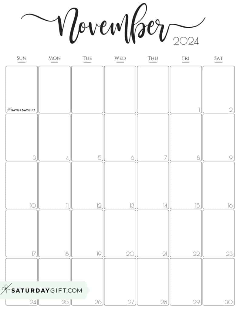 November 2024 Calendar - 20 Cute &amp;amp; Free Printables | Saturdaygift pertaining to November 2024 Vertical Calendar Printable