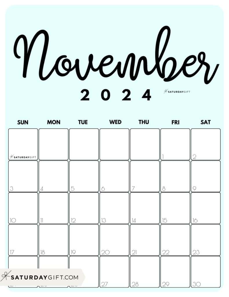 November 2024 Calendar - 20 Cute &amp;amp; Free Printables | Saturdaygift regarding November 2024 Calendar Printable Ink Saver