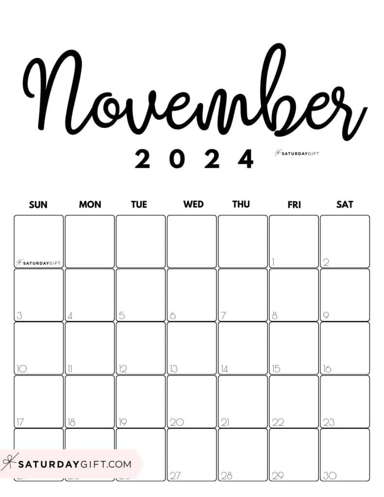 November 2024 Calendar - 20 Cute &amp;amp; Free Printables | Saturdaygift regarding November 2024 Cute Printable Monthly Calendar