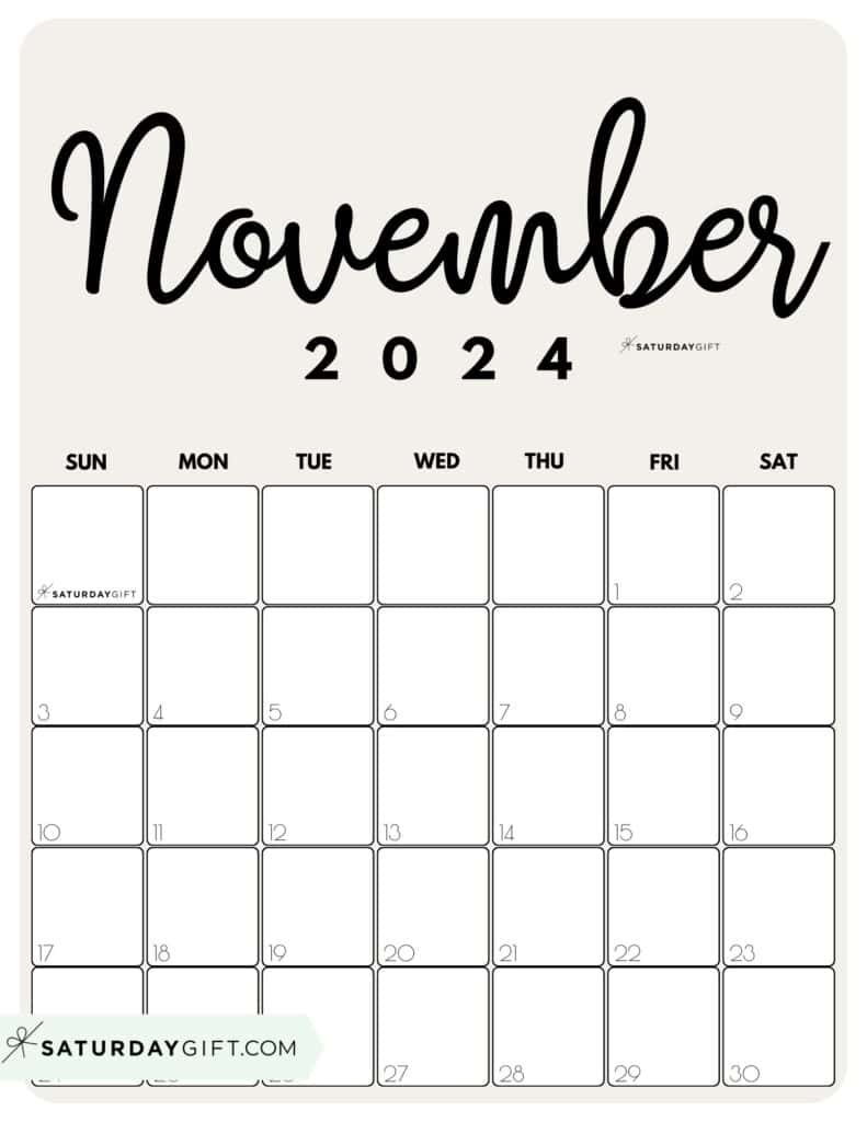 November 2024 Calendar - 20 Cute &amp;amp; Free Printables | Saturdaygift with regard to November 2024 Glamorous Calendar Printable