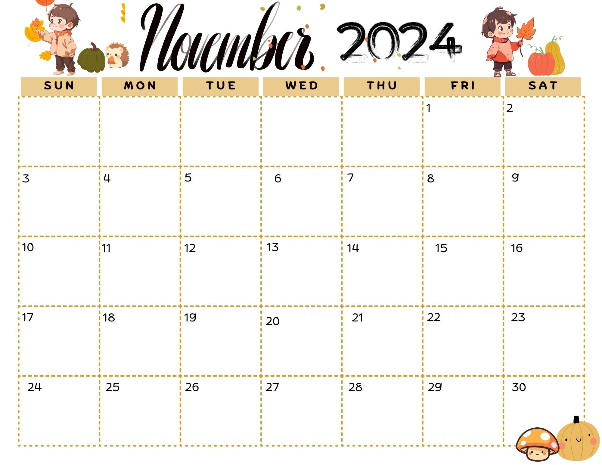 November 2024 Calendar Digital, Printable - Etsy Canada within November 2024 Printable Calendar Canada