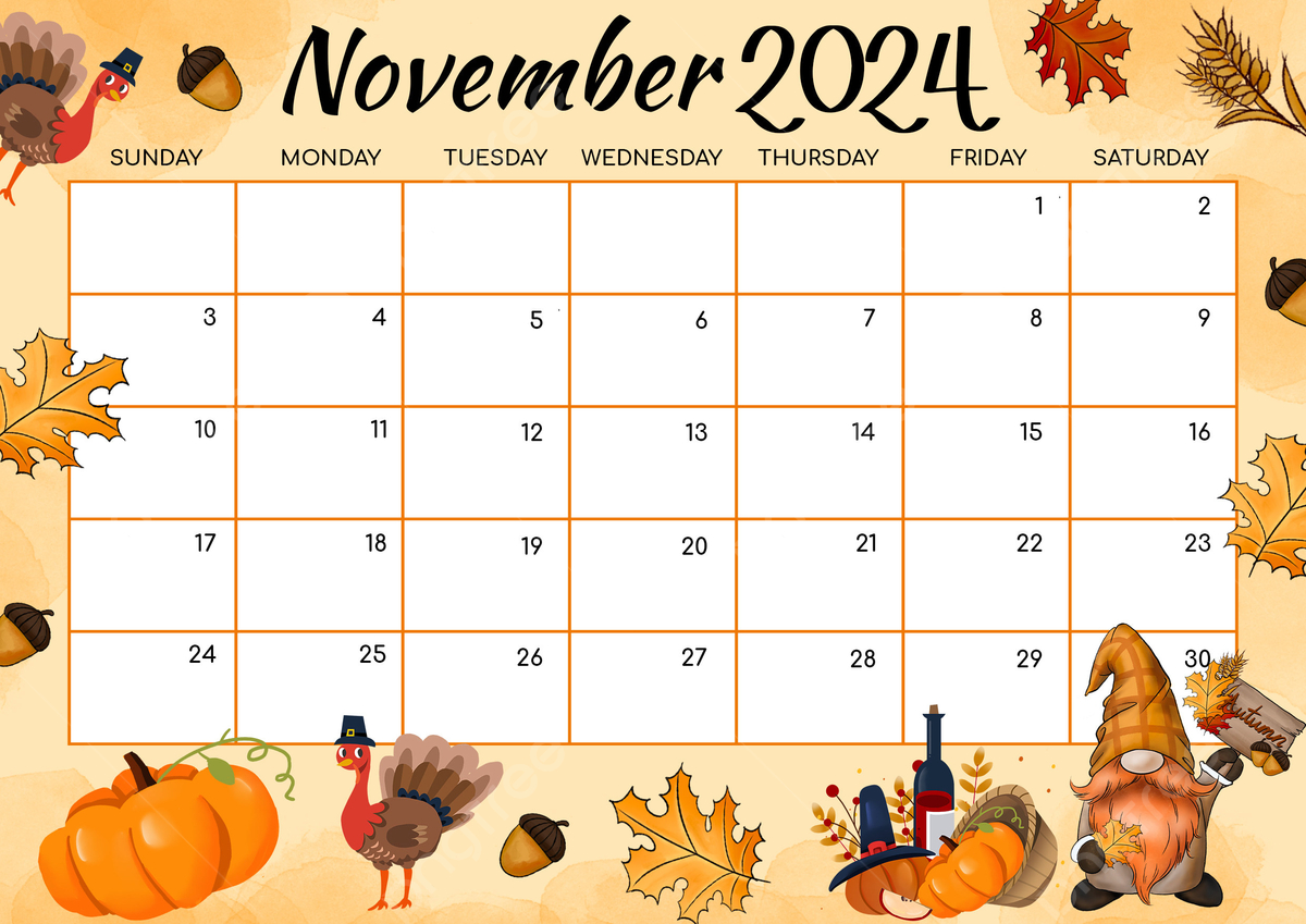 November 2024 Calendar Halloween Cartoon Style Template Download inside Free Printable November 2024 Calendar Town Calendars