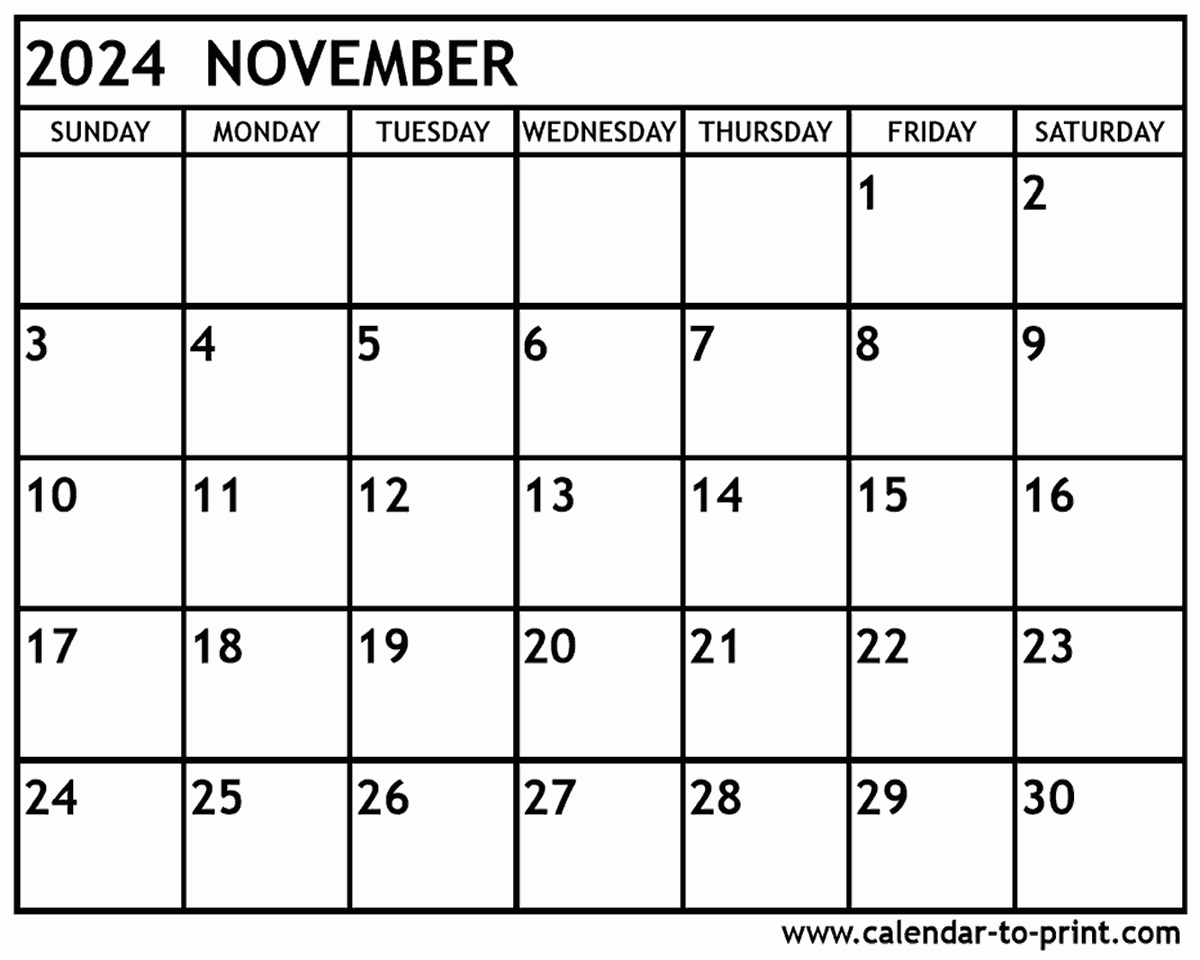 November 2024 Calendar Printable in Printable November And December 2024 Calendar