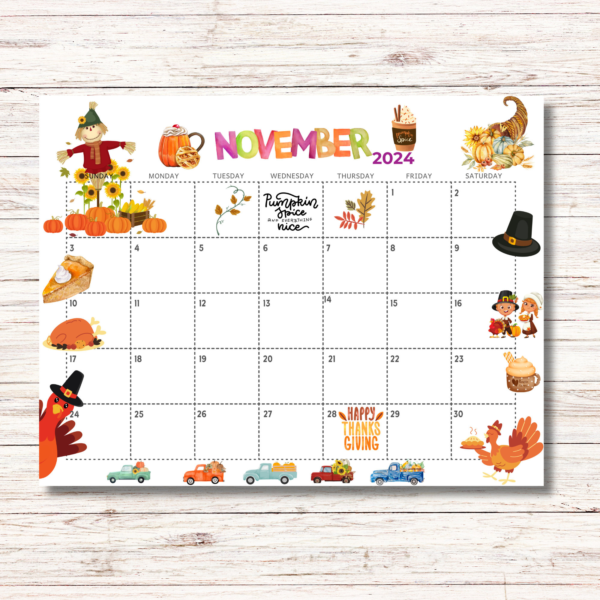 November 2024 Calendar Printable Kids Calendar 2024 Calendar Classroom School November Monthly Planner Kids Calendar Template Thanksgiving inside Monthly Calendar Free Printable November 2024 Preschool