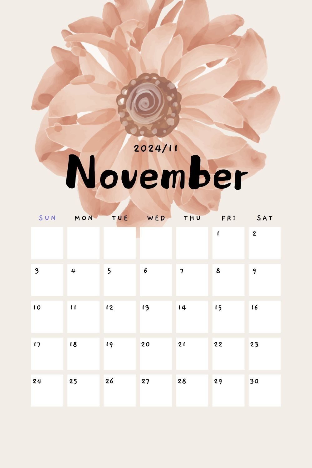 November 2024 Calendar Printable throughout November 2024 Printable Calendar Site Pinterest.com