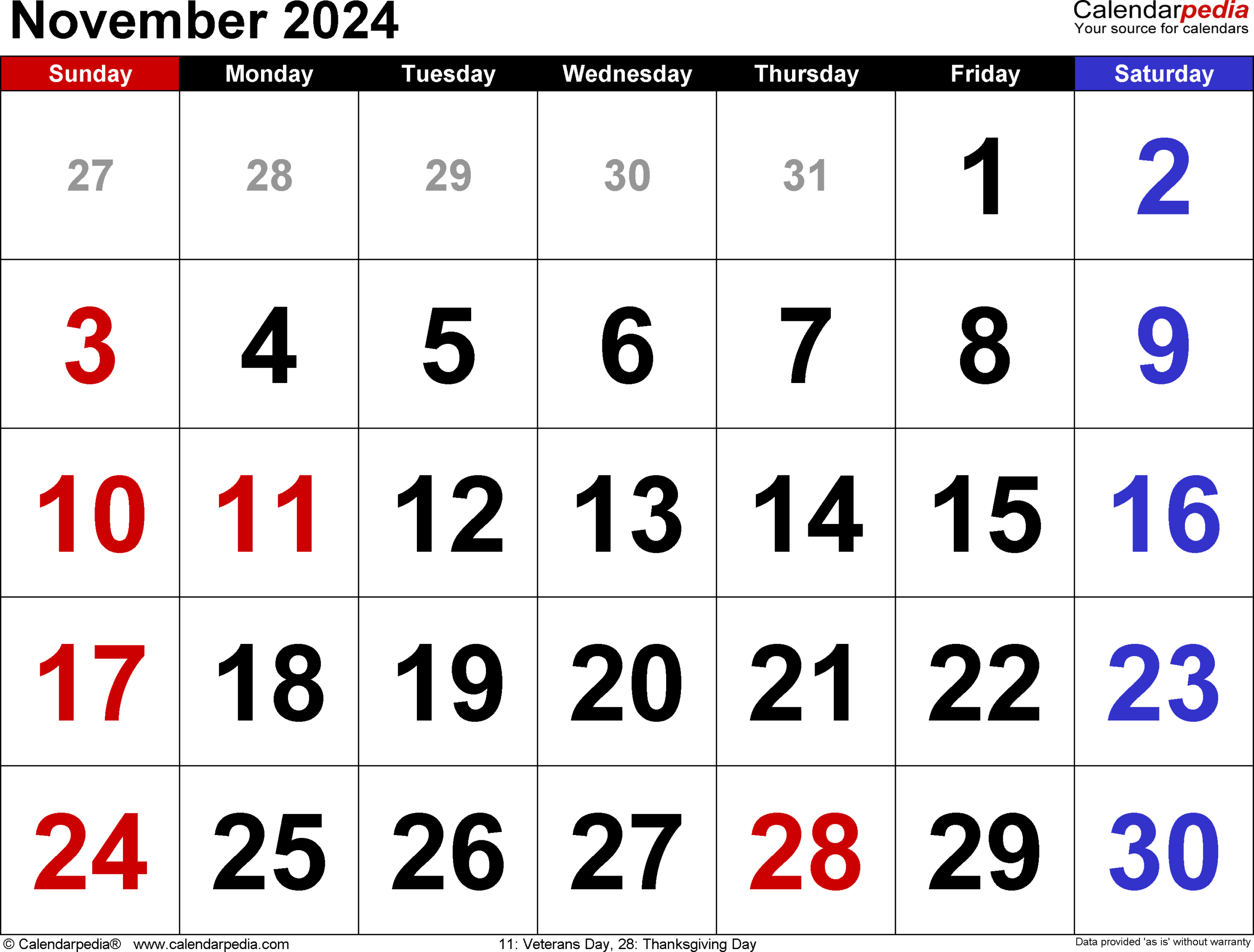 November 2024 Calendar | Templates For Word, Excel And Pdf in November 2024 Philippine Calendar Printable