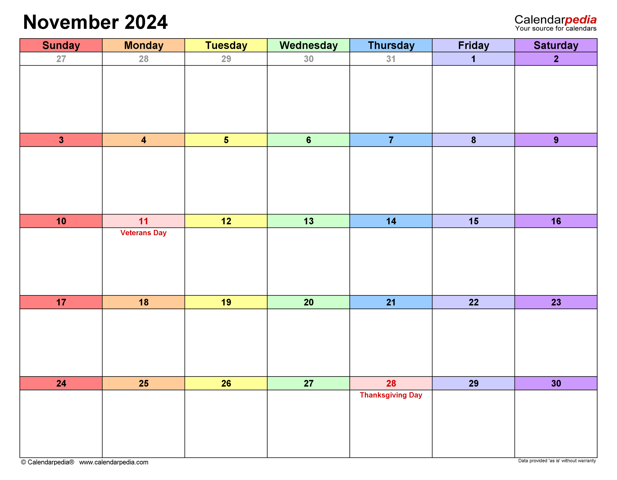 November 2024 Calendar | Templates For Word, Excel And Pdf pertaining to November 2024 Daily Calendar Printable