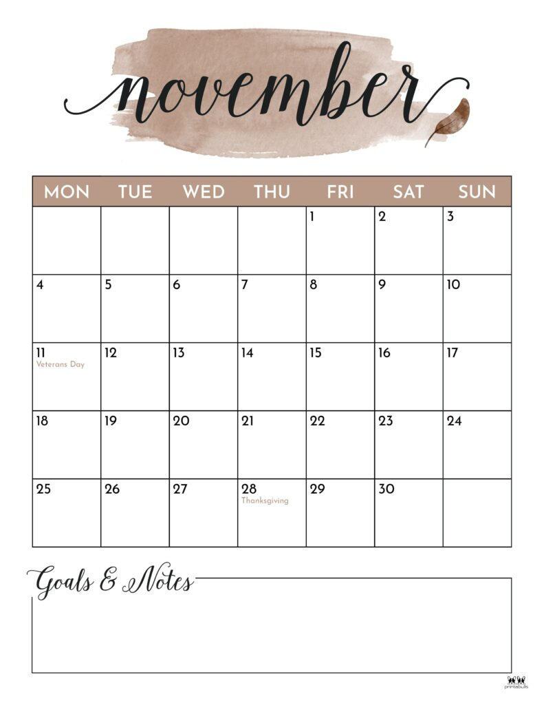 November 2024 Calendars - 50 Free Printables | Printabulls for Calendar November 2024 Printable