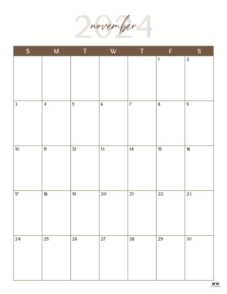 November 2024 Calendars - 50 Free Printables | Printabulls for Free Printable November 2024 Calendar Big Boxes