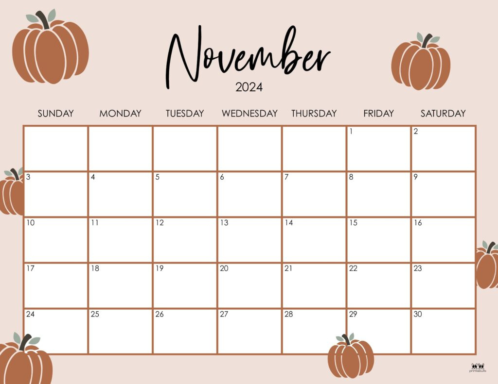 November 2024 Calendars - 50 Free Printables | Printabulls for Free Printable November 2024 Calendar Thanksgiving