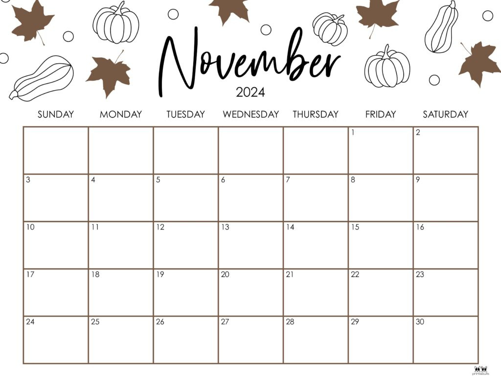 November 2024 Calendars - 50 Free Printables | Printabulls in November 2024 Calendar Cute Printable