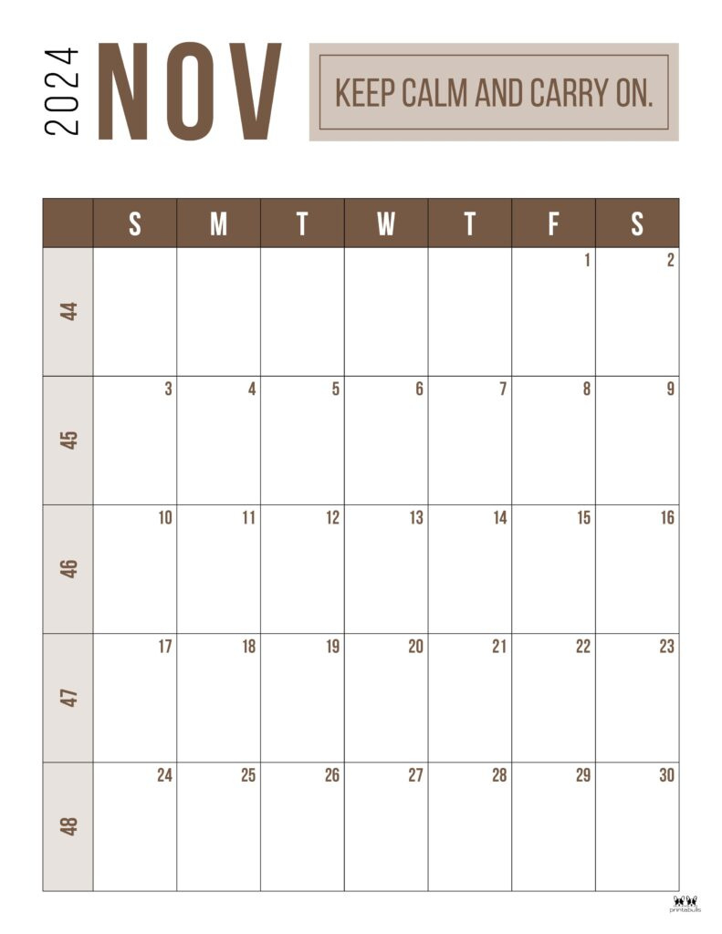 November 2024 Calendars - 50 Free Printables | Printabulls inside Free Printable November 2024 Calendar Pieces