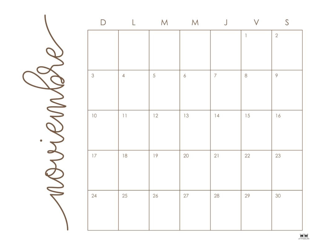 November 2024 Calendars - 50 Free Printables | Printabulls pertaining to November 2024 Design Printable Calendar