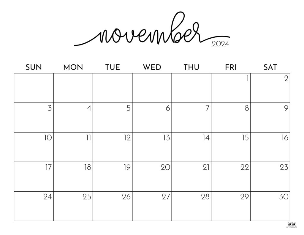 November 2024 Calendars - 50 Free Printables | Printabulls regarding Large Printable November 2024 Calendar