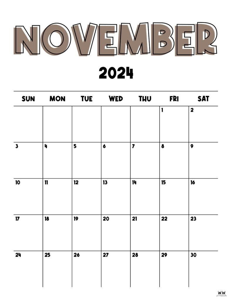 November 2024 Calendars - 50 Free Printables | Printabulls throughout November 2024 Design Printable Calendar